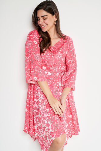 Pink Floral Flared Dress, Pink, image 5